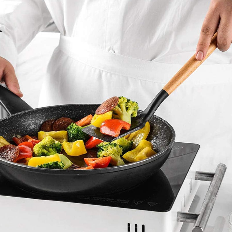 12Pcs Heat-Resistant Silicone And Wood Kitchen Cooking Utensil Set