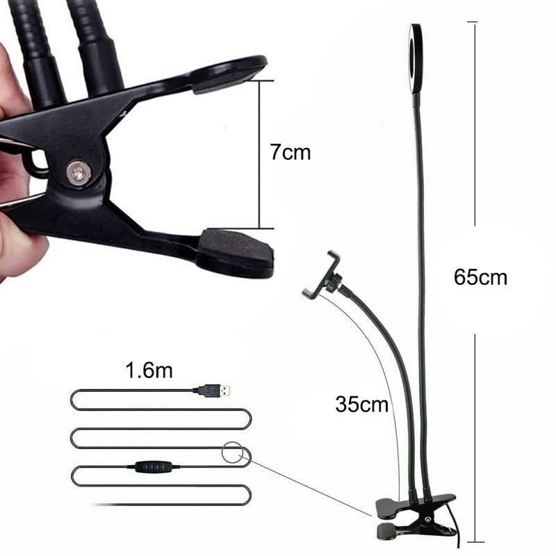 Flexible Clip-On Photography Selfie Ring Light With Brightness