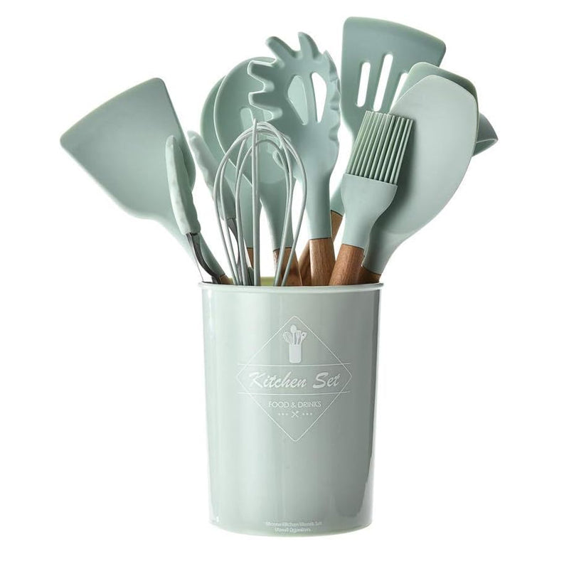 12Pcs Heat-Resistant Silicone And Wood Kitchen Baking Cooking Utensil Set