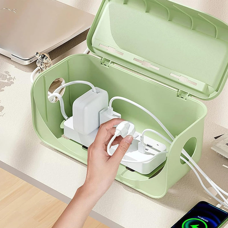 Desktop Cable Management Box Cord Protector And Organizer- Green