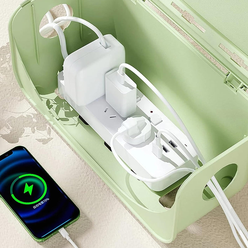 Desktop Cable Management Box Cord Protector And Organizer- Green