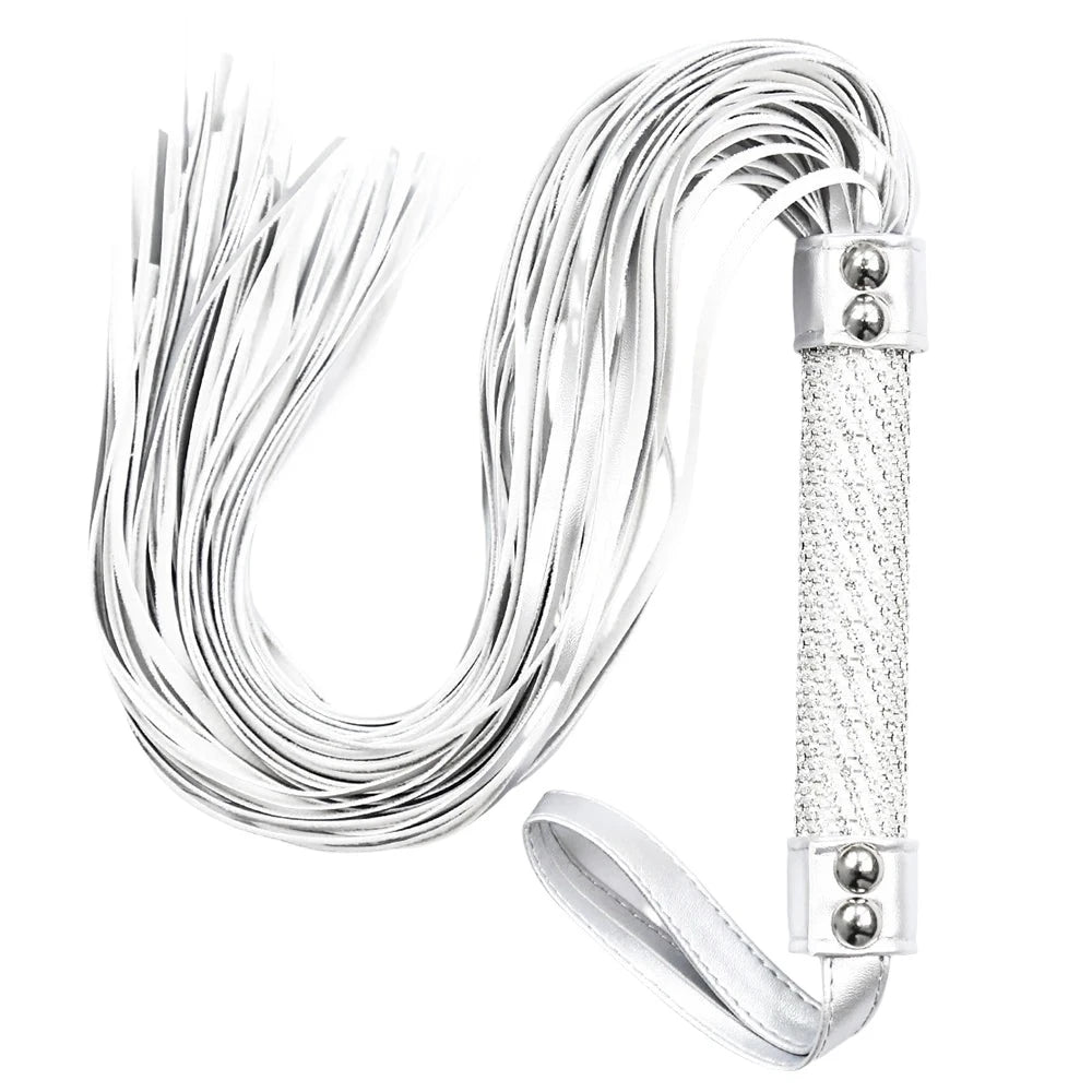 Silver Premium Pu Leather Horse Whips Training Crystal Handle Wrist Strap