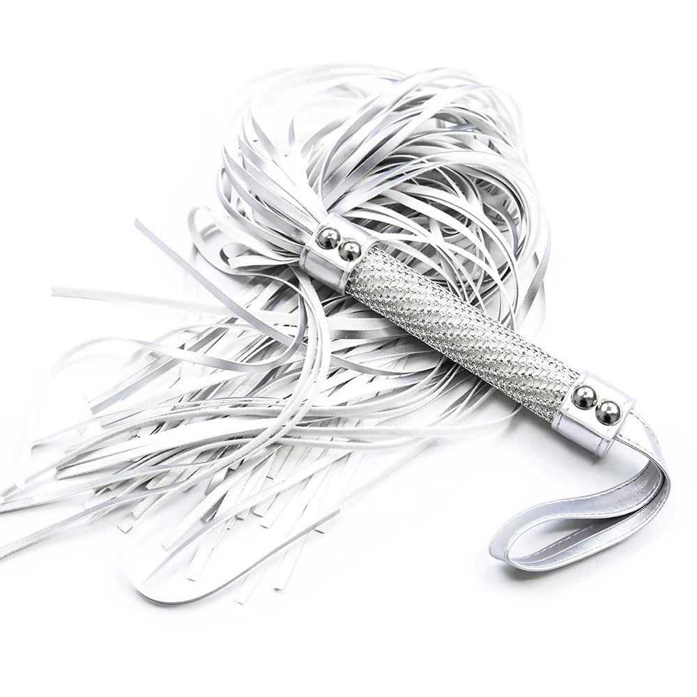 Silver Premium Pu Leather Horse Whips Training Crystal Handle Wrist Strap