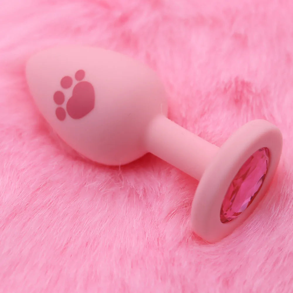 Beginner Anal Plug Cat's Paw Butt With Detachable Acrylic Diamond Female Sex Toy For Men Women Couples Game