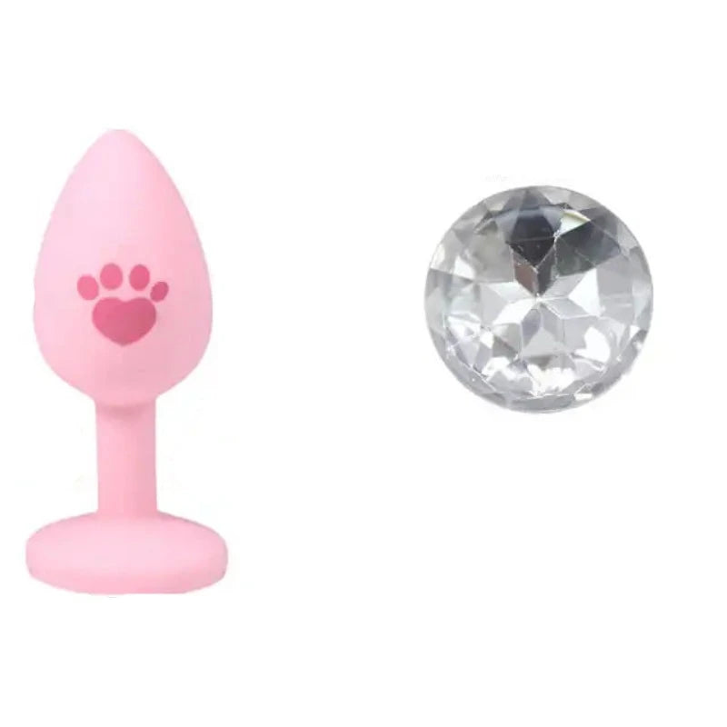 Beginner Anal Plug Cat's Paw Butt With Detachable Acrylic Diamond Female Sex Toy For Men Women Couples Game