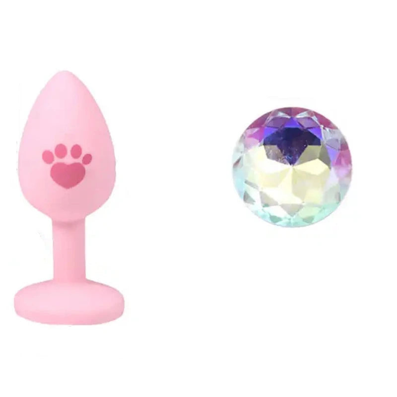 Beginner Anal Plug Cat's Paw Butt With Detachable Acrylic Diamond Female Sex Toy For Men Women Couples Game
