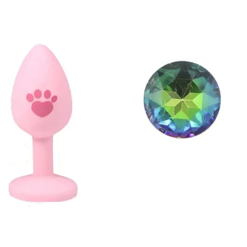 Beginner Anal Plug Cat's Paw Butt With Detachable Acrylic Diamond Female Sex Toy For Men Women Couples Game