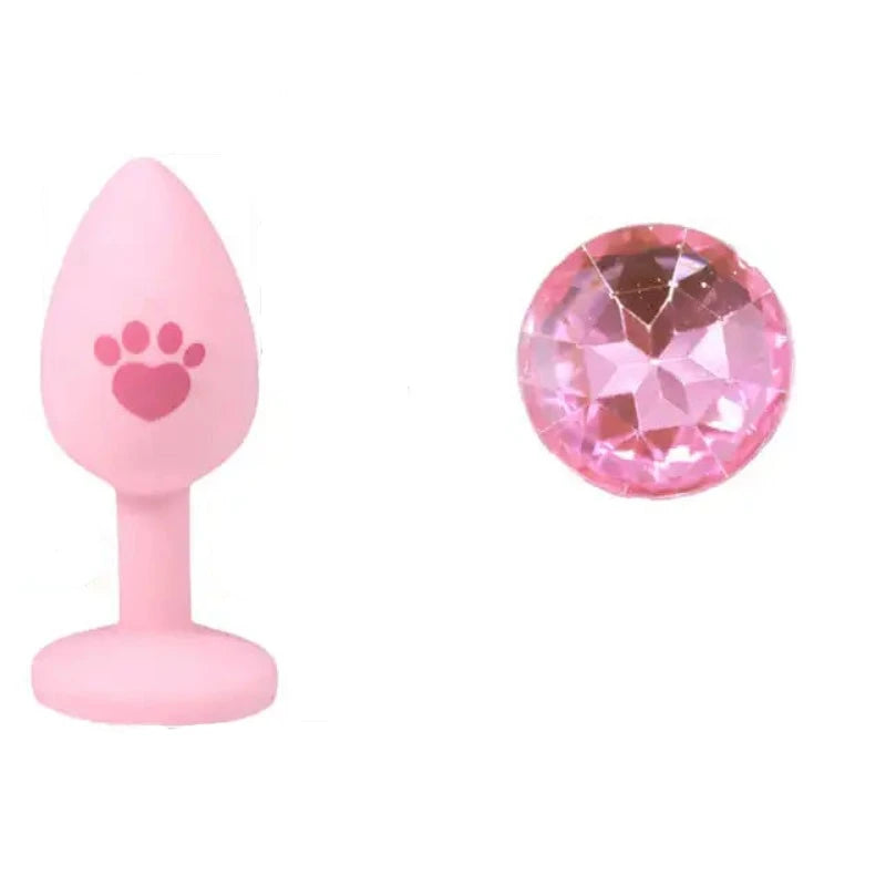 Beginner Anal Plug Cat's Paw Butt With Detachable Acrylic Diamond Female Sex Toy For Men Women Couples Game