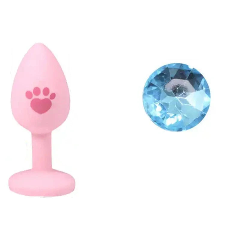 Beginner Anal Plug Cat's Paw Butt With Detachable Acrylic Diamond Female Sex Toy For Men Women Couples Game