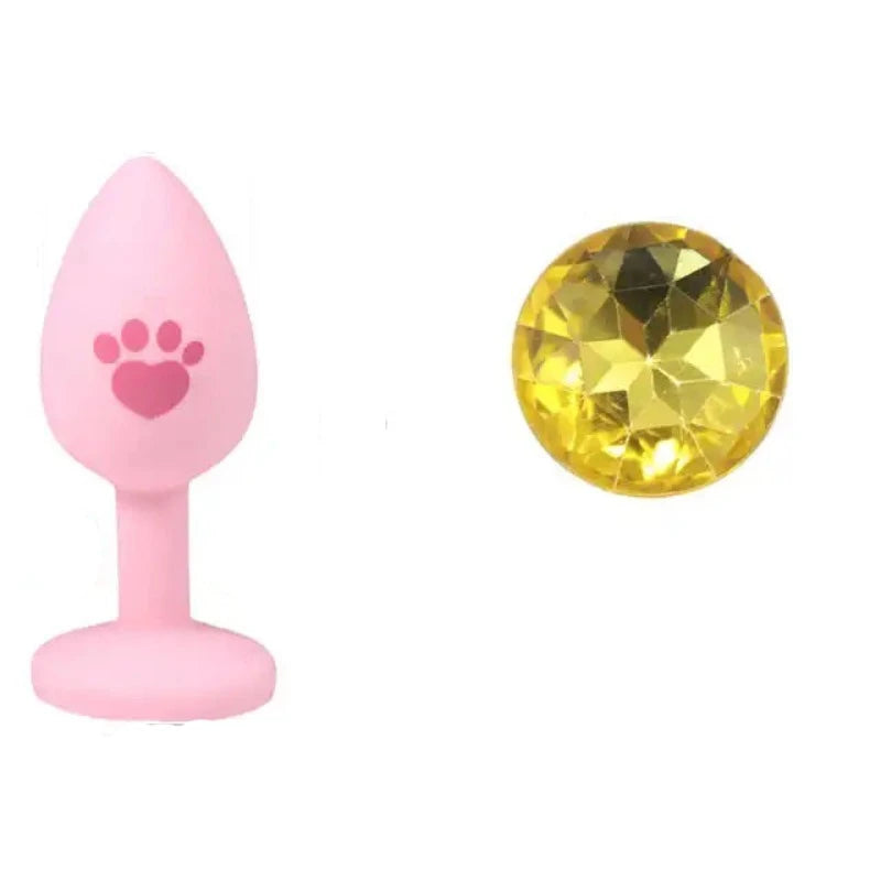 Beginner Anal Plug Cat's Paw Butt With Detachable Acrylic Diamond Female Sex Toy For Men Women Couples Game