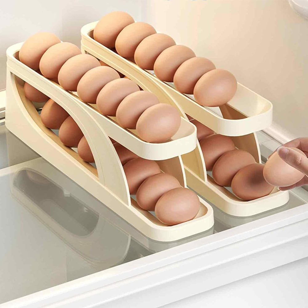 Double Layer Roll Down Refrigerator Egg Dispense Tray Streamline Storage