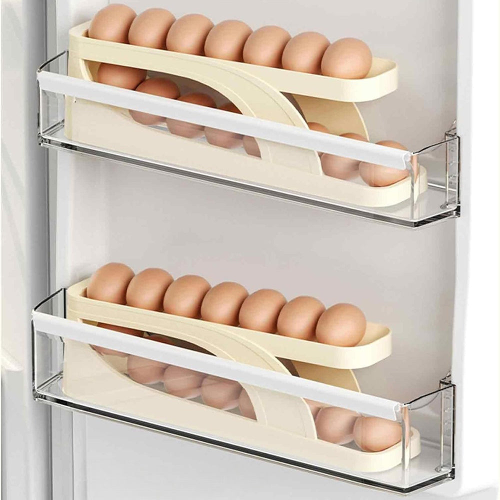 Double Layer Roll Down Refrigerator Egg Dispense Tray Streamline Storage