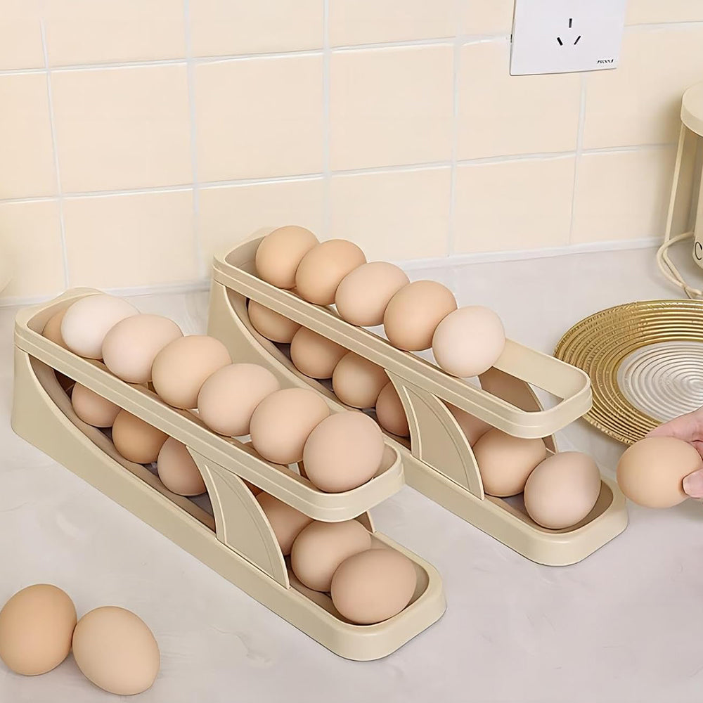 Double Layer Roll Down Refrigerator Egg Dispense Tray Streamline Storage