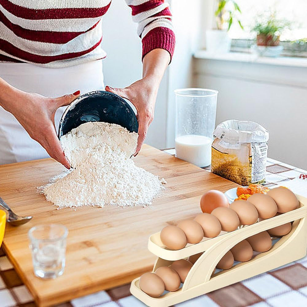 Double Layer Roll Down Refrigerator Egg Dispense Tray Streamline Storage