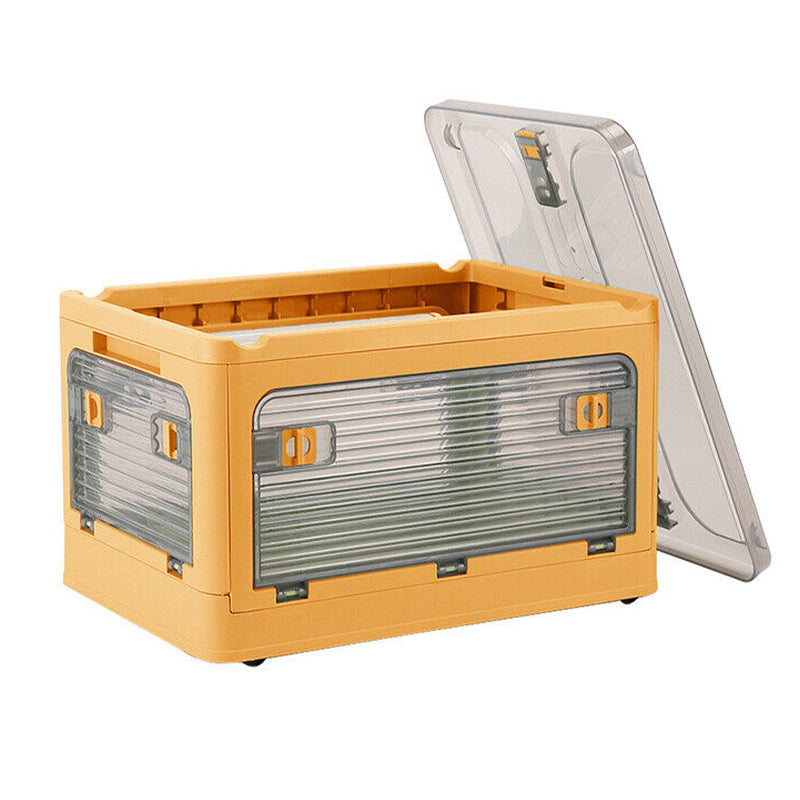 Plastic 4 Doors Stackable Collapsible Storage Bins With Lid & Wheels