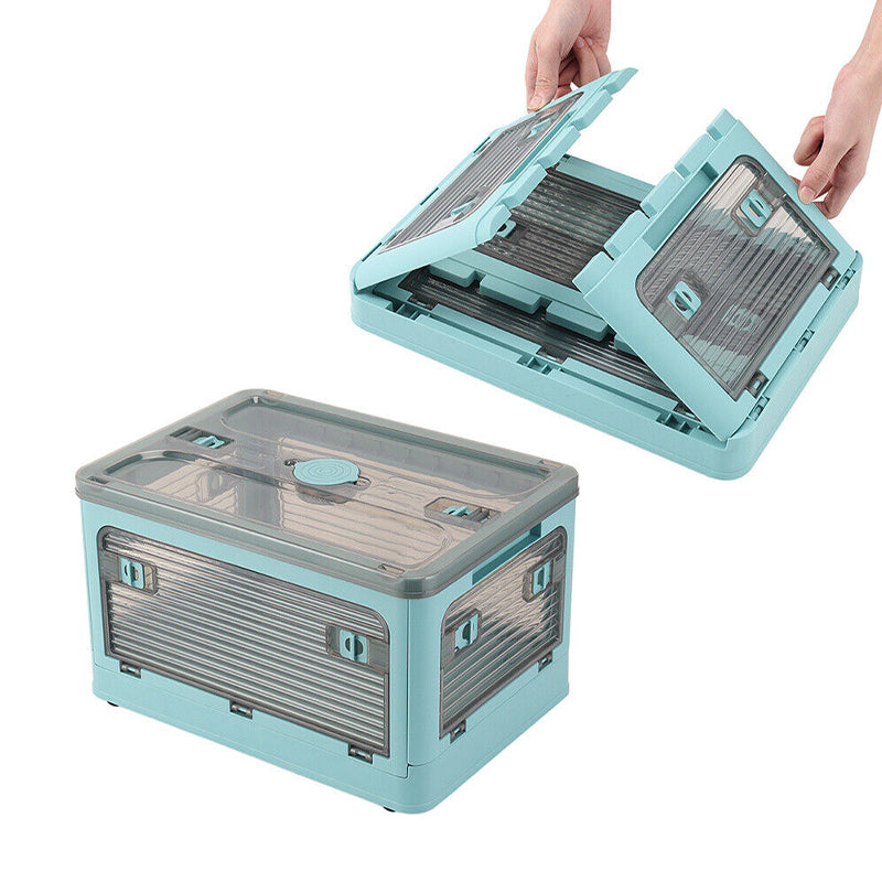 Plastic 4 Doors Stackable Collapsible Storage Bins With Lid & Wheels