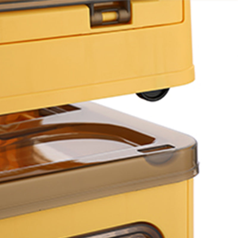 Plastic 4 Doors Stackable Collapsible Storage Bins With Lid & Wheels