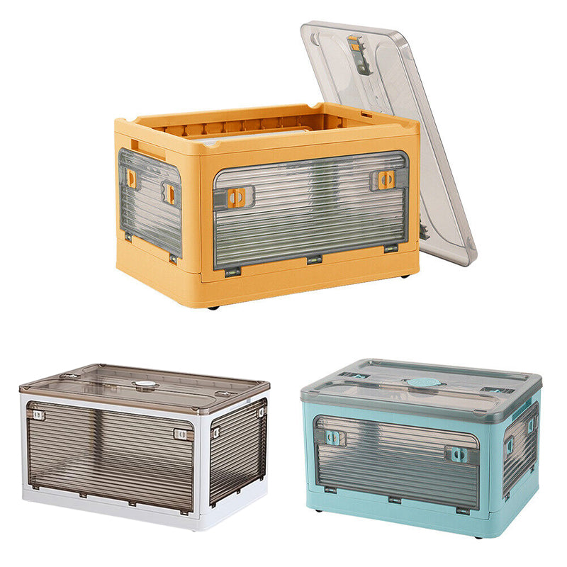 Plastic 4 Doors Stackable Collapsible Storage Bins With Lid & Wheels