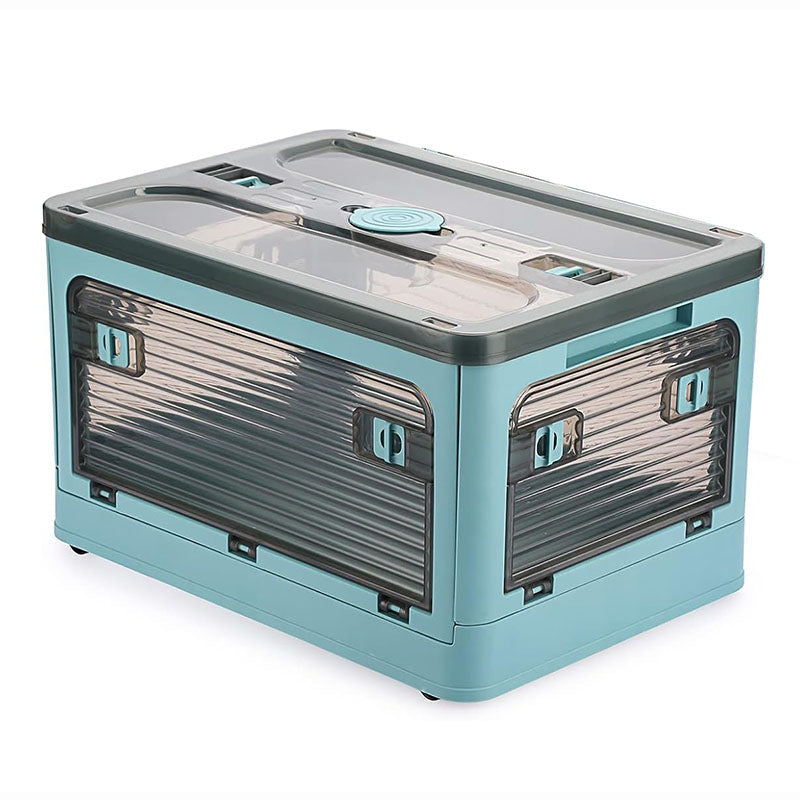 Plastic 4 Doors Stackable Collapsible Storage Bins With Lid & Wheels