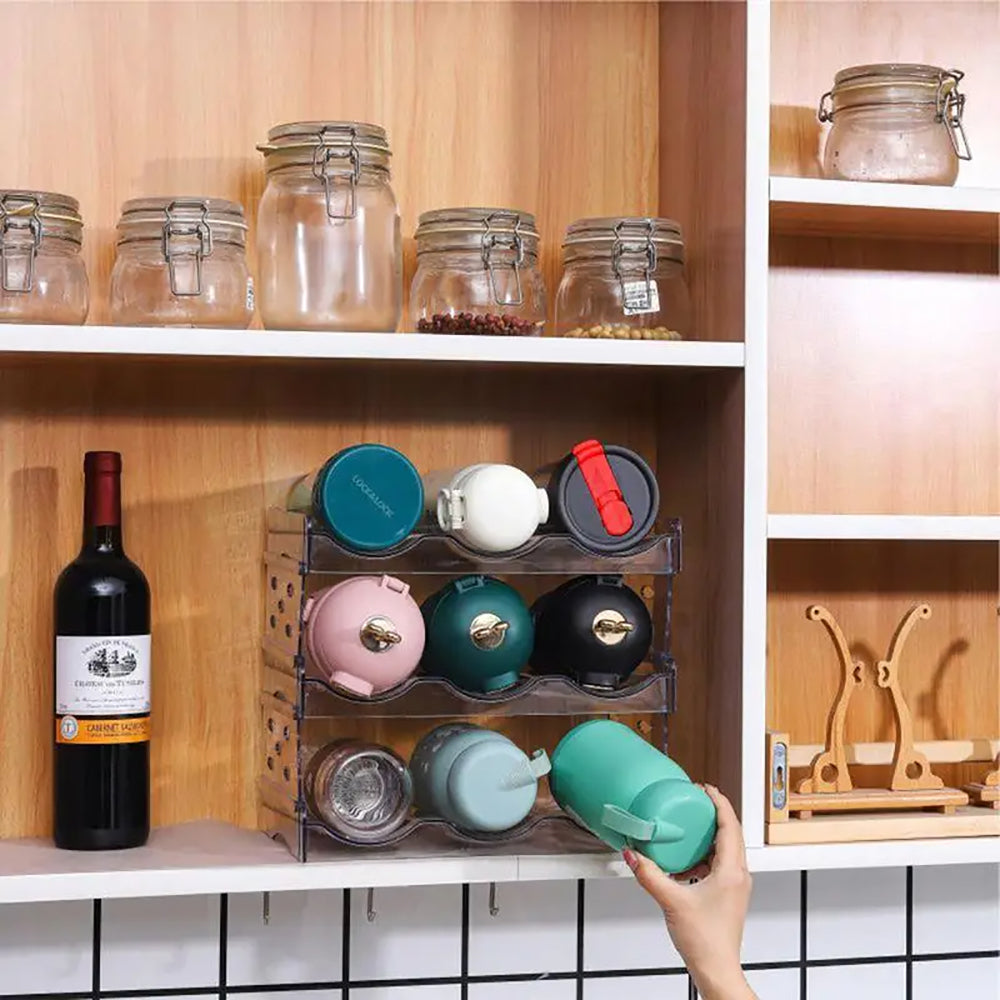 Space Saving Tire Stackable Water Bottle Organizer Rack For Kitchen