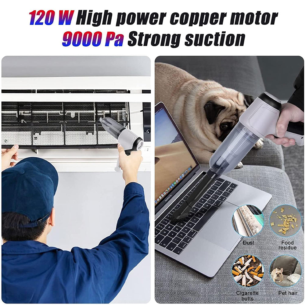 3 In 1 Wireless Handheld Car Vacuum Cleaner Air Blower Usb- Rechargeable