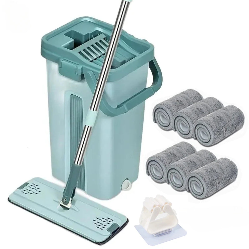 Wet Or Dry Usage Hands Free Mopping System With Bucket And Microfiber Pads