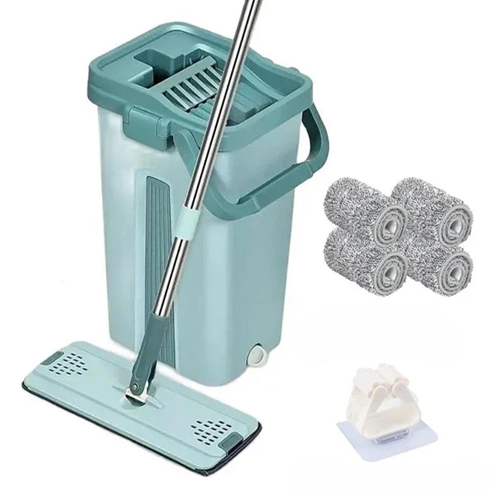 Wet Or Dry Usage Hands Free Mopping System With Bucket And Microfiber Pads