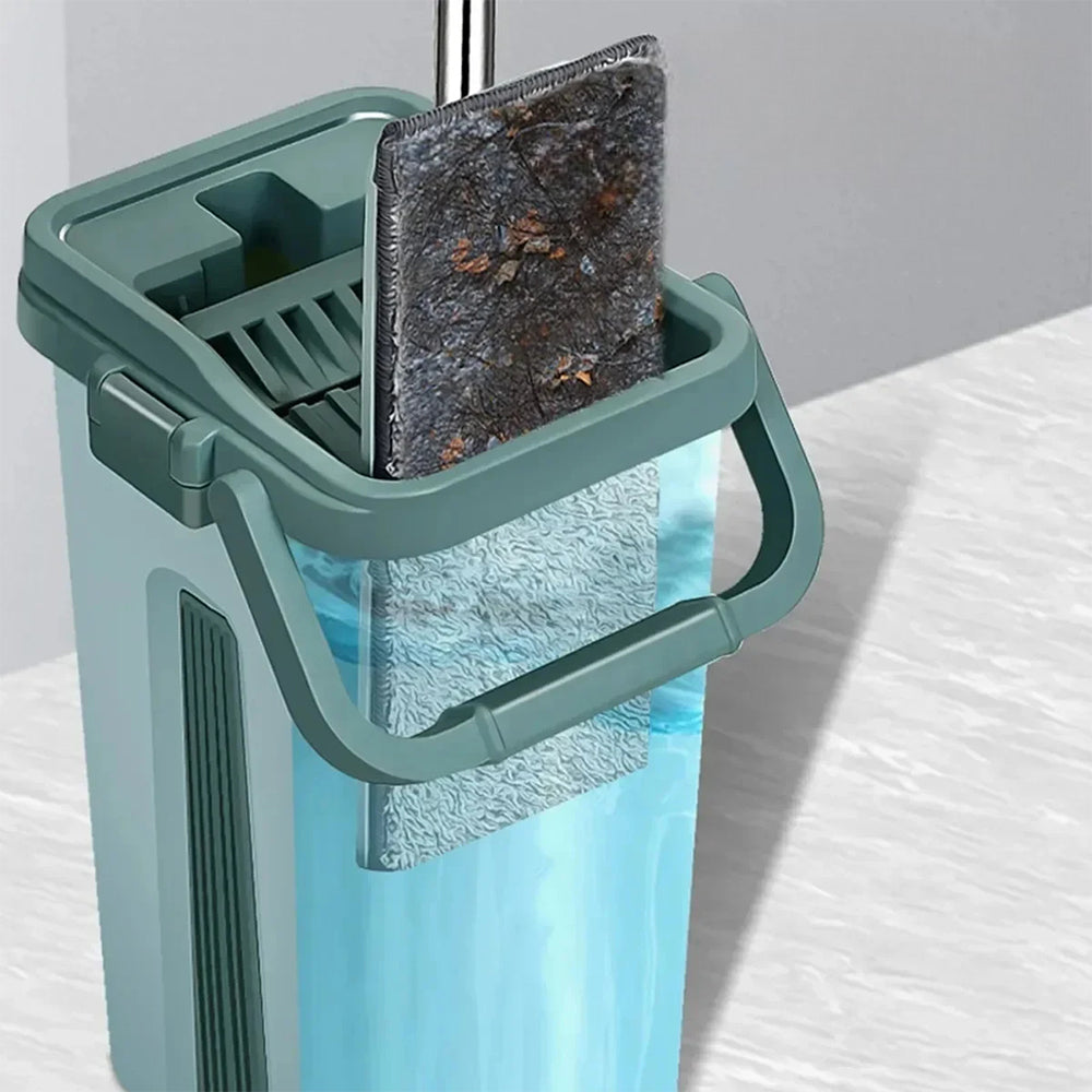 Wet Or Dry Usage Hands Free Mopping System With Bucket And Microfiber Pads