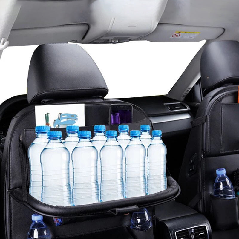 Pu Leather Foldable Car Seat Organizer With Table Tray And Pockets