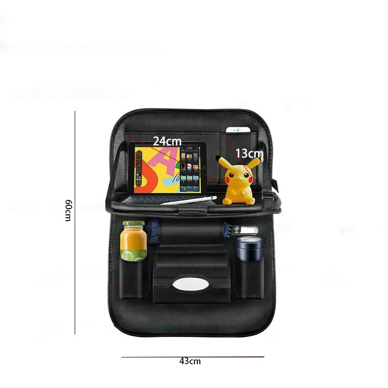 Pu Leather Foldable Car Seat Organizer With Table Tray And Pockets