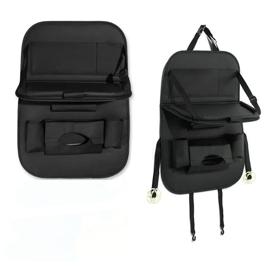 Pu Leather Foldable Car Seat Organizer With Table Tray And Pockets