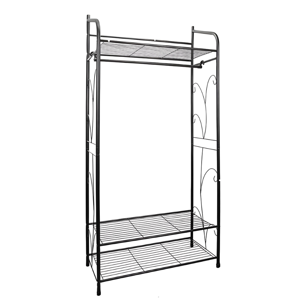Black Metal Heavy Duty Clothes Rail Rack With 2 Shelf Storage Shelves