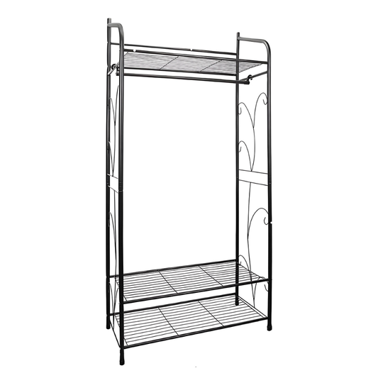 Black Metal Heavy Duty Clothes Rail Rack With 2 Shelf Storage Shelves