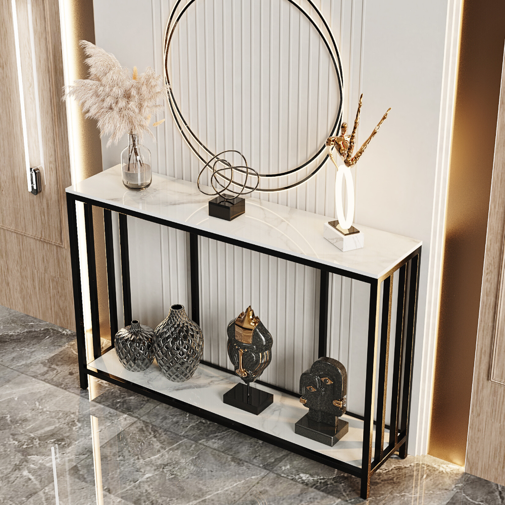 47.2 Console Table Sintered Stone Entryway With Metal Base