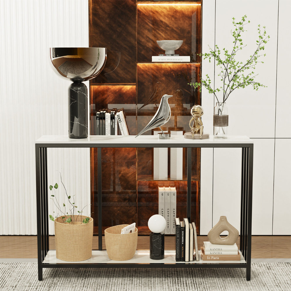 47.2 Console Table Sintered Stone Entryway With Metal Base