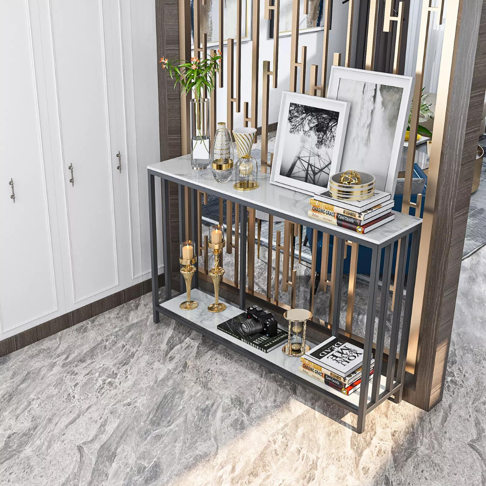 47.2 Console Table Sintered Stone Entryway With Metal Base