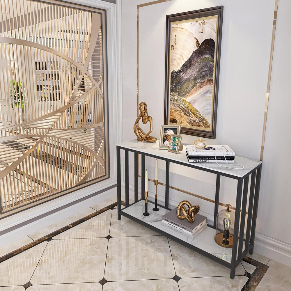 47.2 Console Table Sintered Stone Entryway With Metal Base