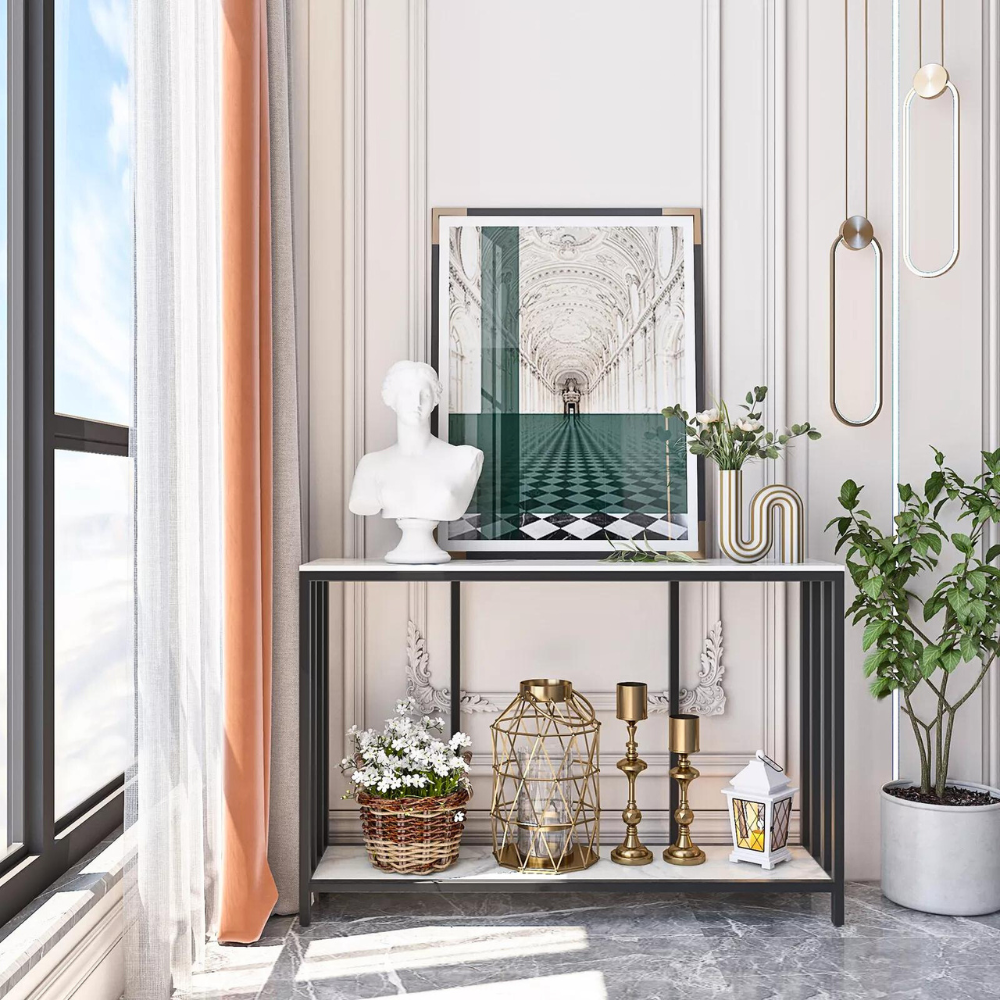 47.2 Console Table Sintered Stone Entryway With Metal Base