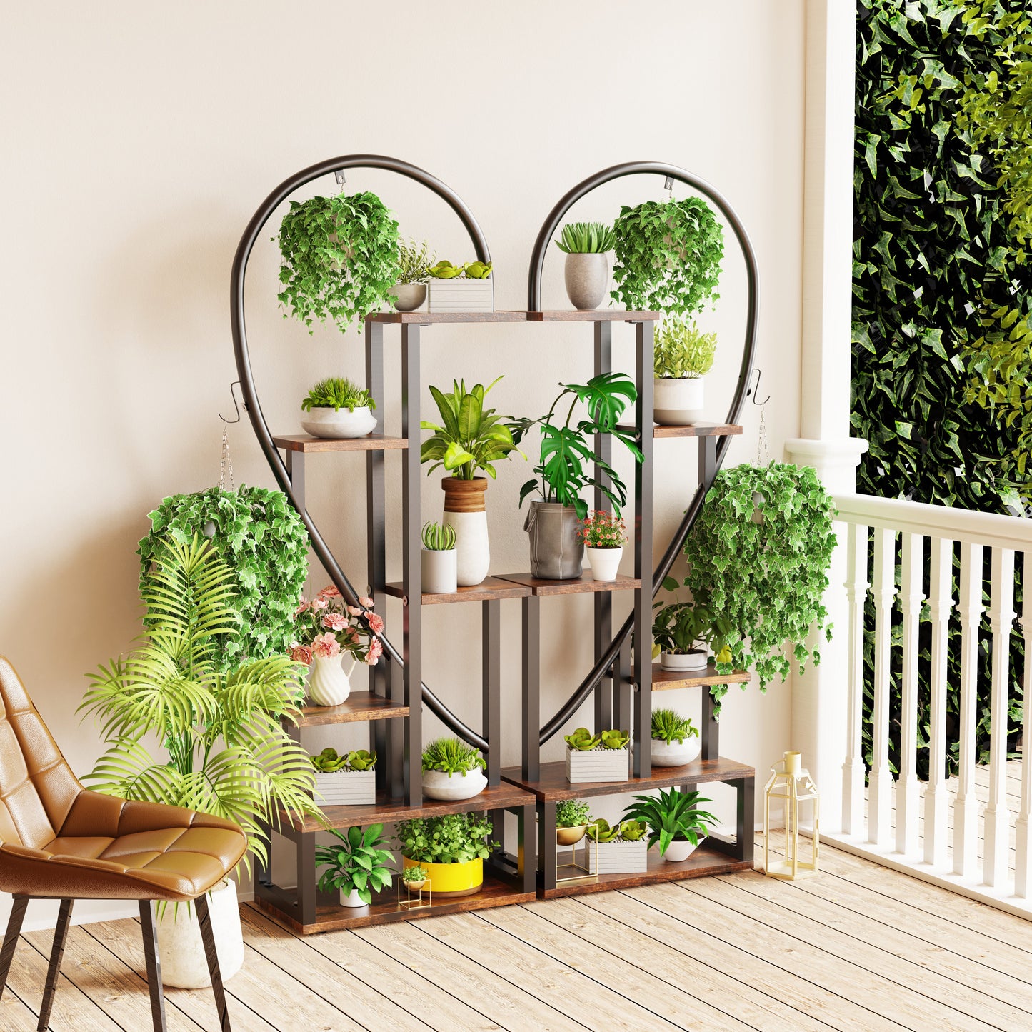 6 Tier Metal Plant Shelf Heart Shape Ladder Stands