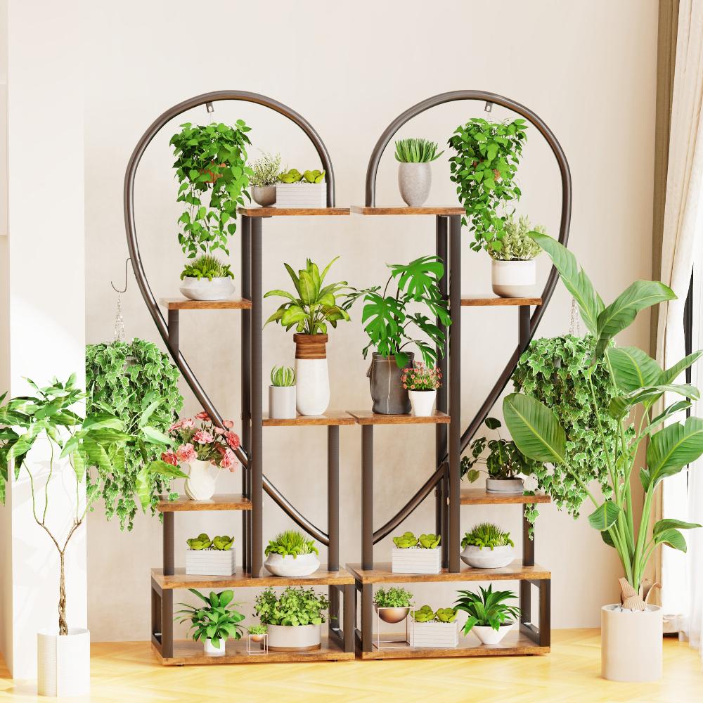 6 Tier Metal Plant Shelf Heart Shape Ladder Stands