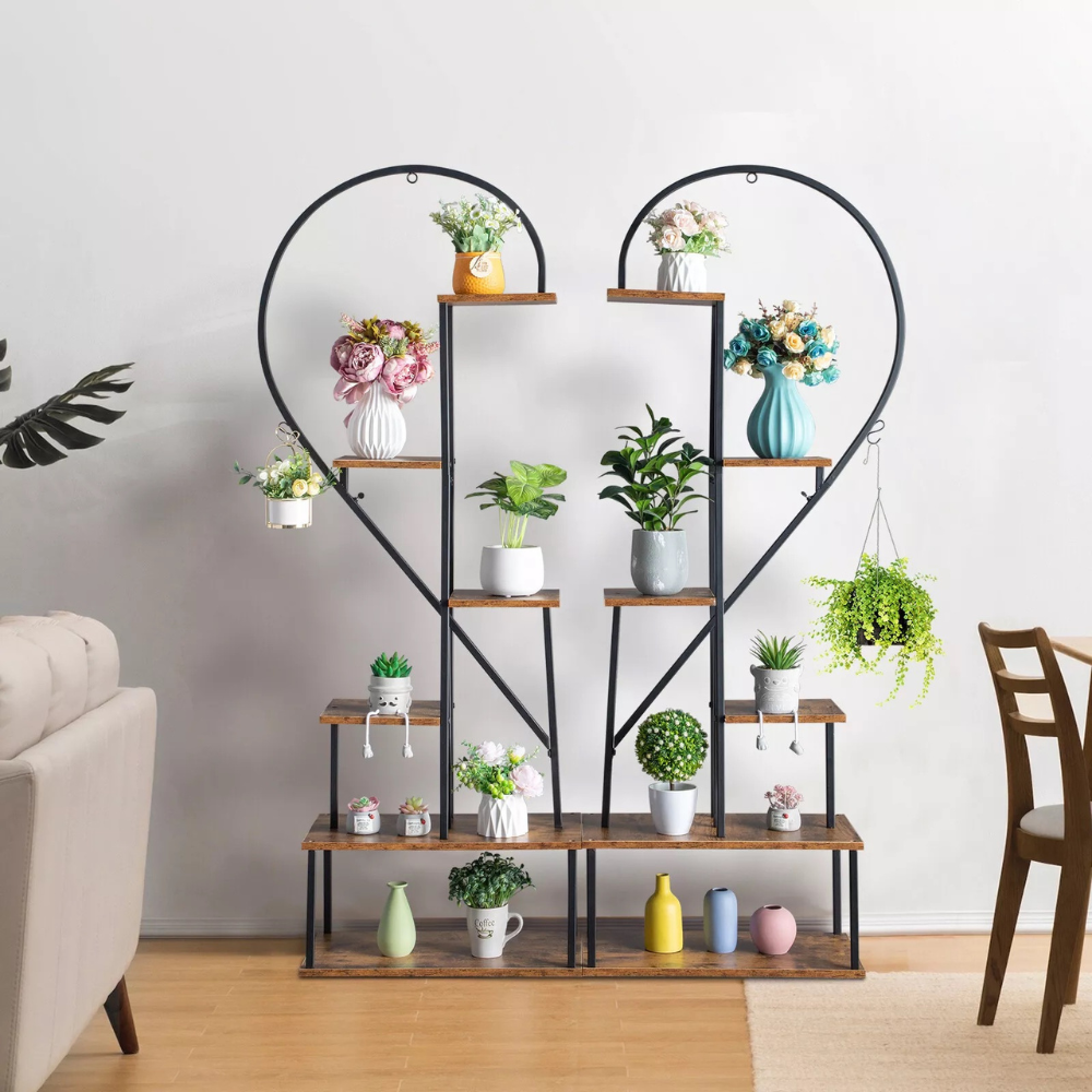 6 Tier Metal Plant Shelf Heart Shape Ladder Stands