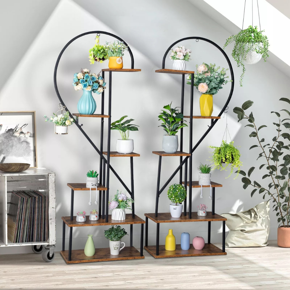 6 Tier Metal Plant Shelf Heart Shape Ladder Stands