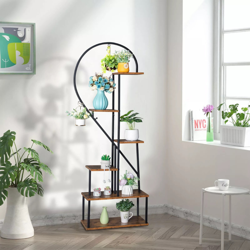 6 Tier Metal Plant Shelf Heart Shape Ladder Stands