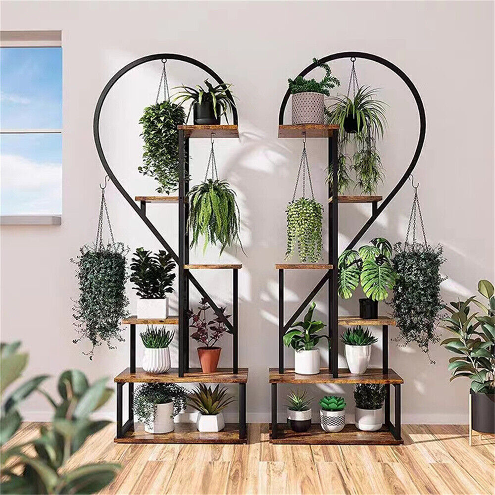 6 Tier Metal Plant Shelf Heart Shape Ladder Stands