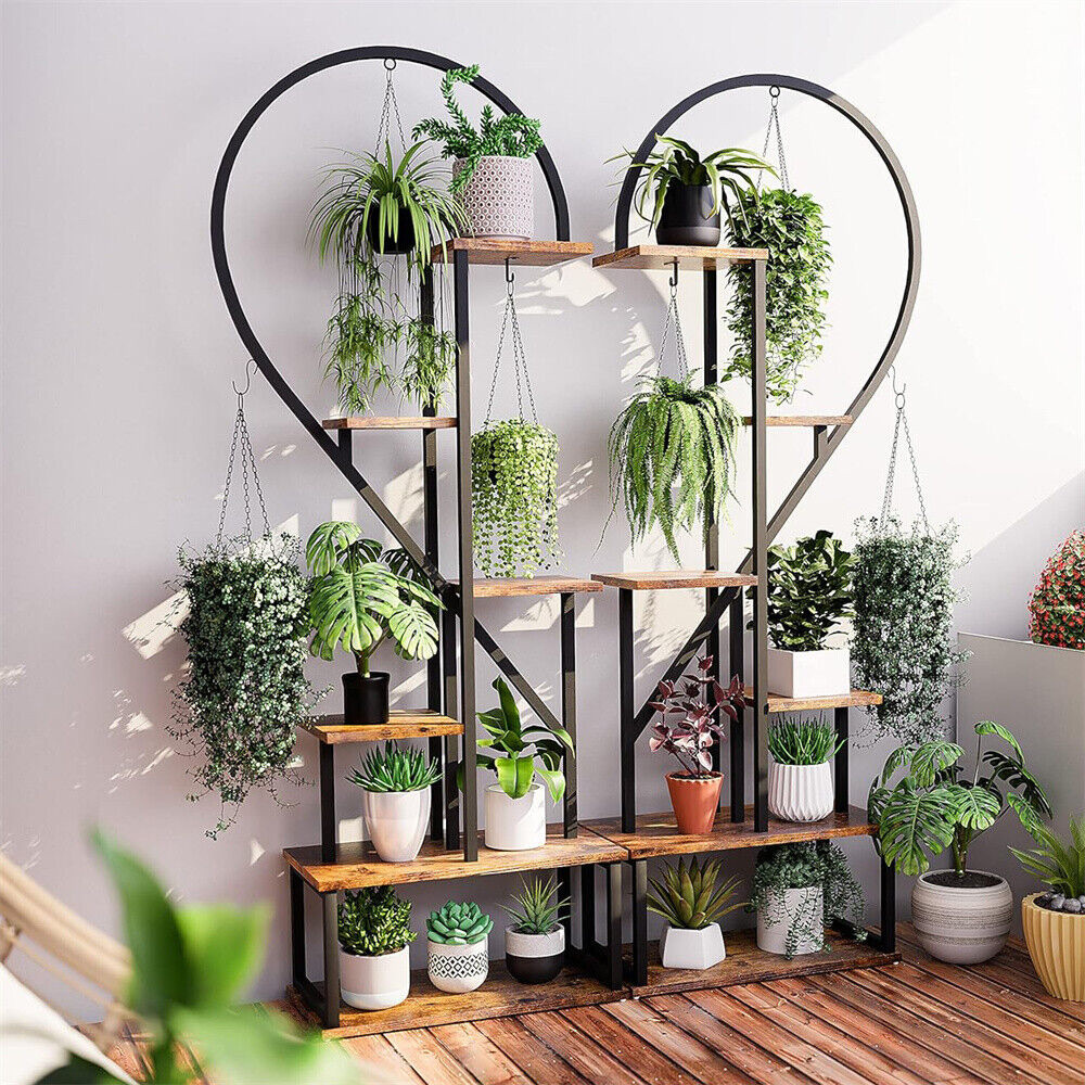 6 Tier Metal Plant Shelf Heart Shape Ladder Stands