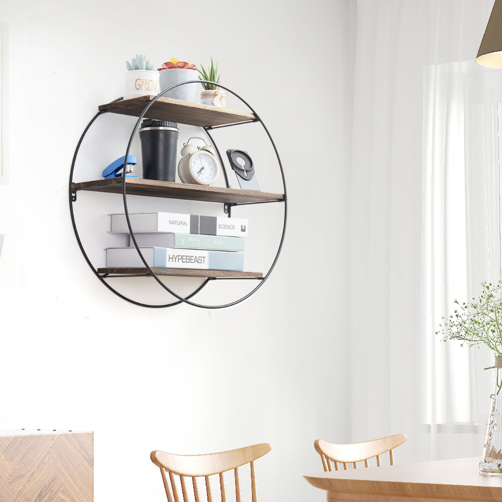 3 Tier Floating Wall Mounted Rustic Wood Metal Shelves