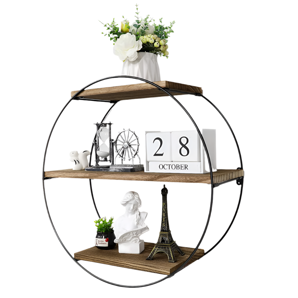 3 Tier Floating Wall Mounted Rustic Wood Metal Shelves