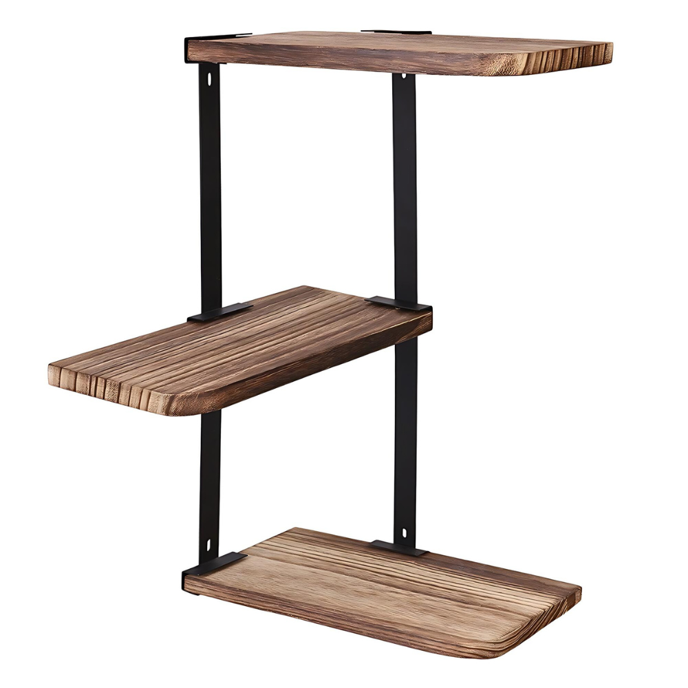 Rustic Wood Shelf Wall Mount Corner Rack