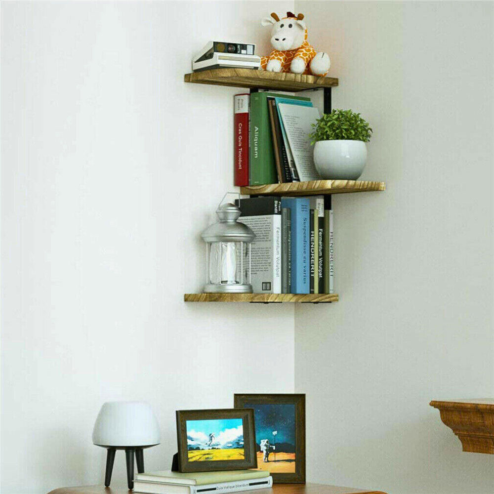 Rustic Wood Shelf Wall Mount Corner Rack
