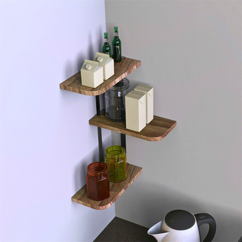 Rustic Wood Shelf Wall Mount Corner Rack